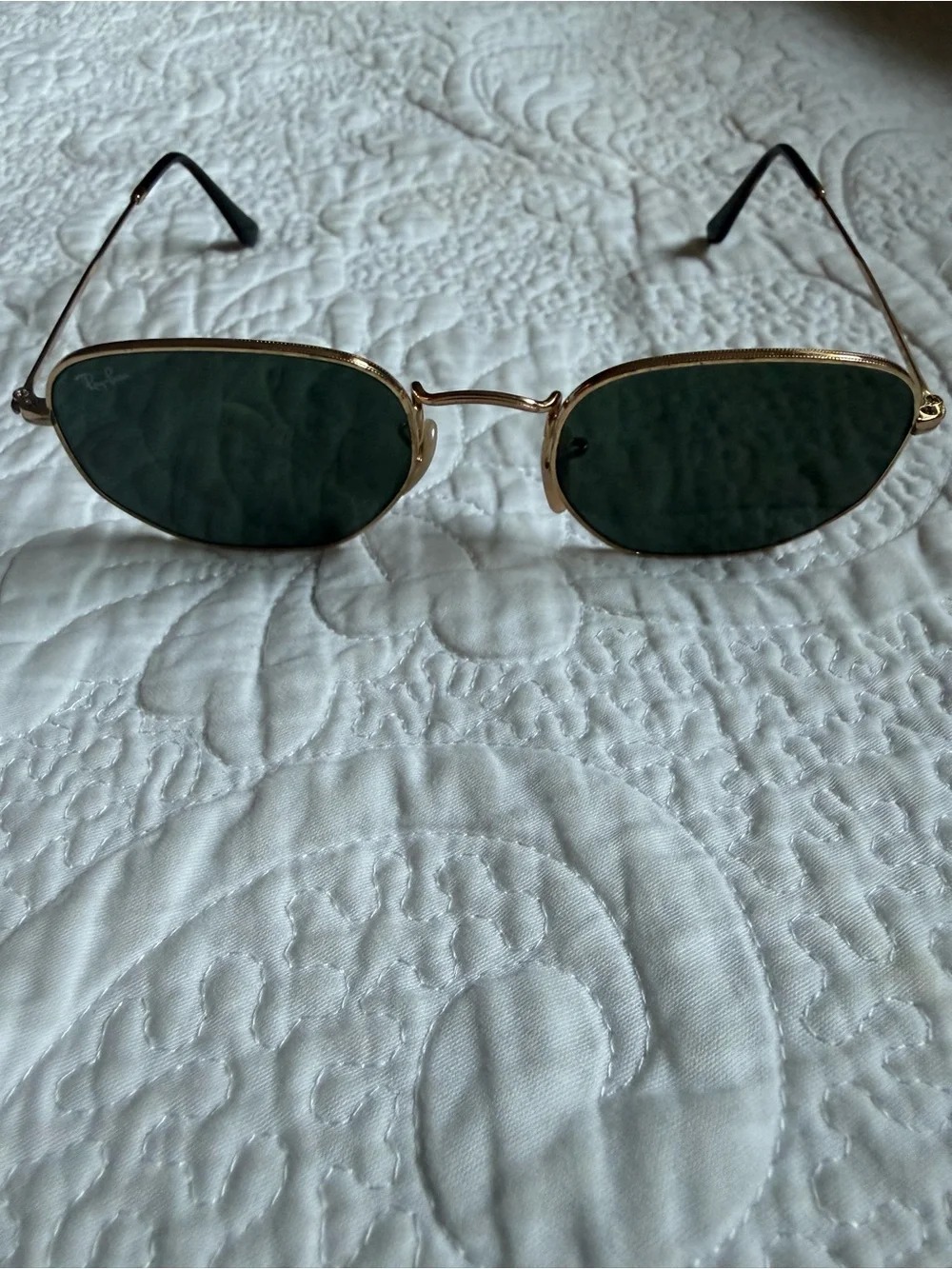 Ray-Ban Hexagonal Flat Lenses Gold G-15 Green Sunglasses